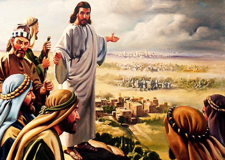 Jesus teaching disciples on Mount of Olivies